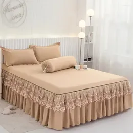 Sängkjolklänning spetsar Set Bed Bread Home Textile Solid Bedroom Coverlets Sängöverdraget Sheets Dust Cover Bedbling