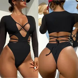 Frauen Bikini Frauen sexy hohl ein Stück Verband Monokini Badeanzug Mujer Trikini Maio Biquini Maillot Badpak Stroje Damskie