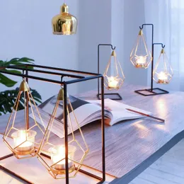 Ljusstakar nordisk stil modern järnguldpläterad ljusstake geometrisk kerzenhalter dekor bordsbask