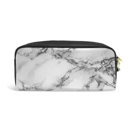 أكياس قلم رصاص Alaza White Marble Marble Pencil Box Box Bag Bag Mini Makeup Zipper Bag Pu Leather Free