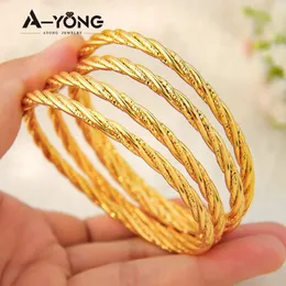 Ayong Twist Rope Chain Cuff Bangles 18K Gold Plated African Dubai Woman Luxury Wedding Party Event Accessories Gift 240507