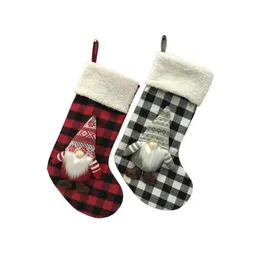 18 بوصة Anjule Red White Check Socks Christmas Gockits Trees Ornament Decorations Santa Gift Candy Bags5199737