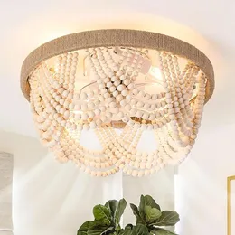 Lampki sufitowe vintage drewniane z koralikami wentylator bohemian sypialnia żyrandol z zdalnym sterowaniem dekoracja lampy dekoracyjnej