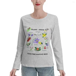 Polos femininos Planta estes salvam as abelhas nativas de manga comprida camisetas gráficas camiseta anime de camiseta rápida de secagem feminina tops