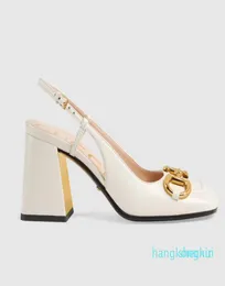 Lady's Sandals Pumps Shoesデザインハイヒールレディースミッドヒールスリングバックブラックホワイトレッドレザーストラップラウンドトー8004764