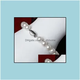 Bransoletki z koralikami biżuteria 8-9 mm Morze Południowe biała okrągła perła bransoletka 7,5-8 cala 925 SIER DROPA 2021 NQZUG DHXIJ