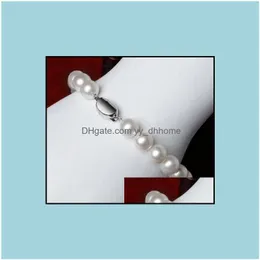 Beaded Beaded Strands Bracelets Jewelry 8-9Mm South Sea White Round Pearl Bracelet 7.5-8 Inch 925 Sier Drop Delivery 2021 Nqzug Dhxij