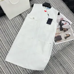 Womens Denim Vest Dresses Metal Badge Designer Skirts High Grade Ladies White Dress For Summer