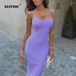 Lässige Kleider Spaghetti-Riemen Rückenless u-hals Frauen Solid Farbe sexy schlanke Körperkonparty Langer Rock Elegante Temperament Damen Vestidos