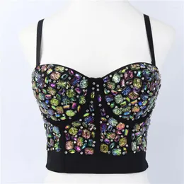 Frauen Tanks Bungee Shiny Diamonds Sling Feminine Short Weste Crop Top Unterwäsche Tanktops sexy Fasion Schwarze Bühne Kostüm BHs