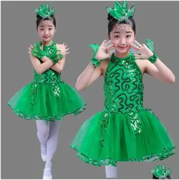 Stage Wear Girls Balet Dance Ballerina for Kids Gymnastics Lotard Green Konkurs