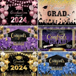 Dekoracja imprezy 2024 Temat ukończenia studiów Pogografia Pink and Gold Glitter Balloons Bachelor Hat Gratulacje Banner Dekor