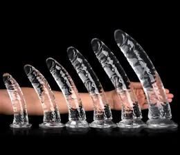 Crystal Glass Dildo واقعية القضيب GSPOT الاصطناعية تحفز الألعاب الإناث على العادة الجنسية للنساء 3318638