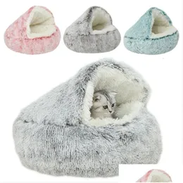 Кеннели -ручки P Pet Cat Bed Круглая подушка 2 в 1 в 1 теплой корзинах гнездо гнездо гнездо для маленького собачьего капли дома дома Sup Dho4e