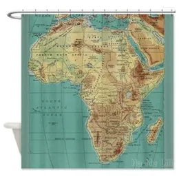 シャワーカーテンマップアフリカカーテンホーム装飾バスルームマップティールゴールドベージュトラベルワンダーラスト美しい大陸