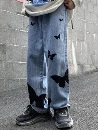 Jeans feminino Prind Butterfly Hip Hop Punk Summer Ulzzang High cintura Cool Harajuku Anime Stright Loose Troushers Femme