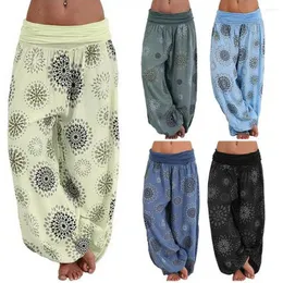 Frauenhose Frauen weit lig Böhmischer Stil Harem mit ethnischem Druck elastischer Taille Locker Fit Casual Wide Bein für Komfort