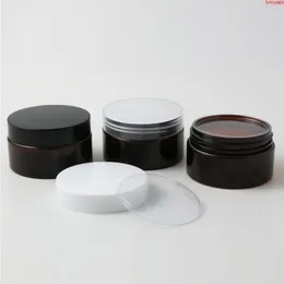 30 x DIY 100g vazio jarro de creme de estimação âmbar com tampas clara de plástico branco preto e selo de estimação 100 ml jarcha