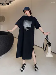Party Dresses YZJNH 2024 Spring/Summer Dress Women's Korean Edition Loose Front And Back Letter Printed Split Long T-shirt Large