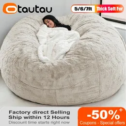 椅子はOtautau Factoryカスタマイズ可能5/6/7フィート丸い毛皮のビーンバッグソファベッドカバーBean Bag Pouf Futon Sac Puff Salon Drop DD1TM4T