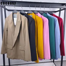 Kadın Suits Cocostly Woman 2024 Sonbahar 7 Renk Uzun Kollu Blazer Ceket Zarif Ofis Leydi Takımları Kadın Flep Cepleri İnce