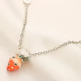 Boutique 925 Silver Plated Necklace Brand Designer New Strawberry Shaped Pendant Fashion Design Necklace Cute Girl High Quality Gift Necklace Box