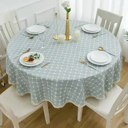 Plaid Linen Table Cloth with Lace Elegant Table Cover for Dining Coffee Tablecloth Round Diameter 140cm 55 Home Decorative 240514