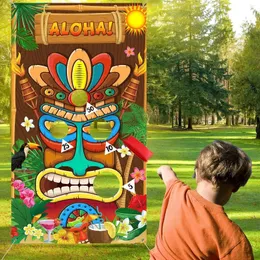 Party Decoration 1 Set Luau Toss Games Banner With 3 Sandbags Totem Decor For Summer Tropical Carnival Hawaiian Game Tiki Supplies