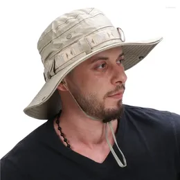 Berets H104 Summer Men Men Outdoor UV UV Wide Brim Hiking Hat Mesh Fisherman Beach Cap Cap Cap Hats Hats