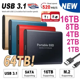 원래 2TB 외부 하드 드라이브 1TB 휴대용 SSD 미니 하드 디스크 고속 드라이브 외부 솔리드 스테이트 240506