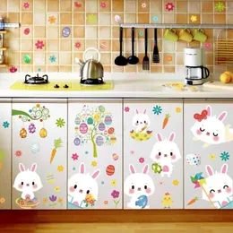 Window Stickers 9Pcs/Set Easter Decoration Cartoon Wallpaper Colorful Eggs Wall Sticker PVC Glass Posters For Home P