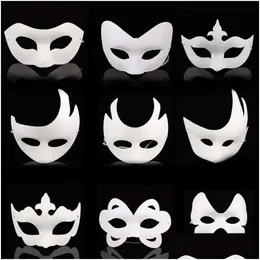 White Face Unpainted Plain/Blank Party Masks Paper Pp Mask Diy Dancing Christmas Halloween Masquerade