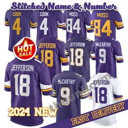 2024 New 9 J.J. McCarthy 18 Justin Jefferson Football Jersey 84 Randy Moss 4 Dalvin Cook Stitched Size S-3XL
