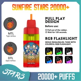 Original Sunfire Tornado 20000 puff Disposable r and m E Cigarettes Air-adjustable puff 20k 0mg 20mg 50mg Rechargeable Battery 30ml Device Vape Pen Refillable 3 Times