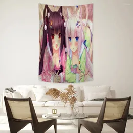 Wandteppiche Nizza-Nekopara-Anime-Tapestry Stoff Makrame Wand Hanging Strandzimmer Dekor Tuch Teppich Yogamattenblatt