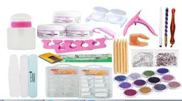 Kit di manicure per chiodo artilico kit manicure a 12 colori Glitter per unghie decorazione in polvere per pennello acrilico pennello Falso pompa per dita per nail art kit set3319184