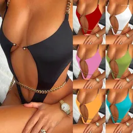 Damskie stroje kąpielowe seksowne bikini z łańcuchem Regulowane puste stroje kąpielowe One Piece Kobiety Kąpiel Black Bikinis High talia 2024