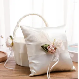 Poduszka Elegancki koszyk weselny kwiat Piękny satynowy uchwyt do przechowywania pierścionka do dekoracji imprezowej dziewczyny