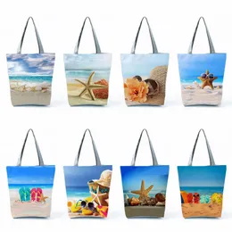 Ocean Shell Stampa tote Bag spalla pratica Pratica Casual Piegabile Borse per la spesa riutilizzabili Beach portatile ad alta capacità 240430