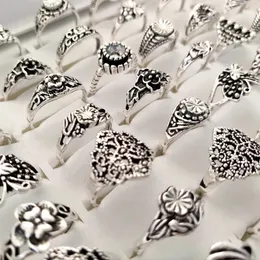 100 peças de anéis esculpidos em flores em jóias a granel Retro Plated Rings Girls