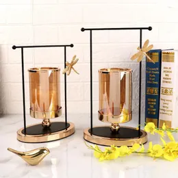 Candle Holders Bedroom Nordic Glass Candleholder Gold Iron Simplicity Crytals Modern Figurine Kaarsenhouder Home Decor 50ZT