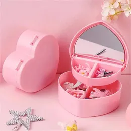 Wrap Prezent 1PCS w kształcie serca pudełko biżuterii różowe dziewczyna serce DIY Storage Desktop Love Double Mirror Make Up Organizer