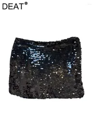 Gonne mini paillettes femminili con paillettes ad alta vita con fila sottile hip femmina di colore solido sexy 2024 Summer Fashion 33A1262