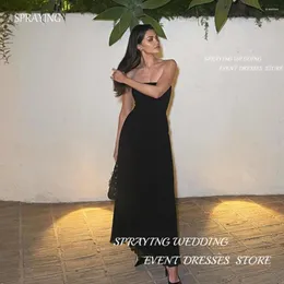 Parti Elbiseleri Seksi Siyah A-Line Akşam Elbise Ayak Bileği Uzunluk Straplez Vestido Elegante Feminino Luxodress Sleeless