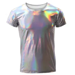 Mans T-shirt Camisetas hombre naśladowanie skórzana shinny men t shirt koszulka koszulka Homme Ice Silk Harajuku Męskie ubrania 240513
