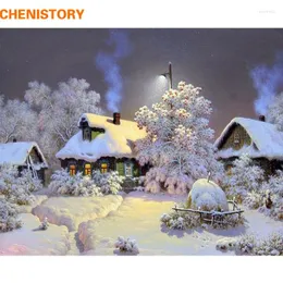 Картины Chenistory безрамная снежная домика рисовать по картину по номерам пейзаж стена искусство рисовать ручную масло для домашнего декора