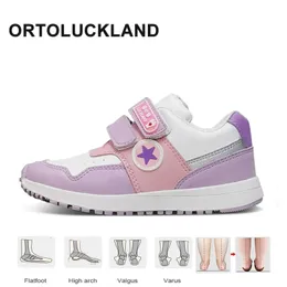 Ortoluckland Girls Casual Shoes Children Running Sneakers Leather Orthopedic Flatfeet Purple Sporty Footwear For Kids Toddlers 240511