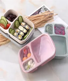 Promotion 3 Grid Wheat Straw Bento Box With Lid Microwave Food Box Biodegradable Storage Container Lunch Bento Boxes Lunch Box5241048
