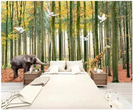 배경 화면 커스텀 포 3D 벽지 간단한 나무 숲 코끼리 기린 기린 배경 홈 개선 거실 벽지 3 D