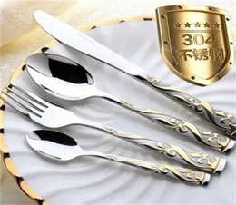 4 Piecesset of Cutlery Set Retro Western Food Goldplated Fork Knife Golden Cutery Set Steak Cutlery304 Rostfritt stål X07034320890